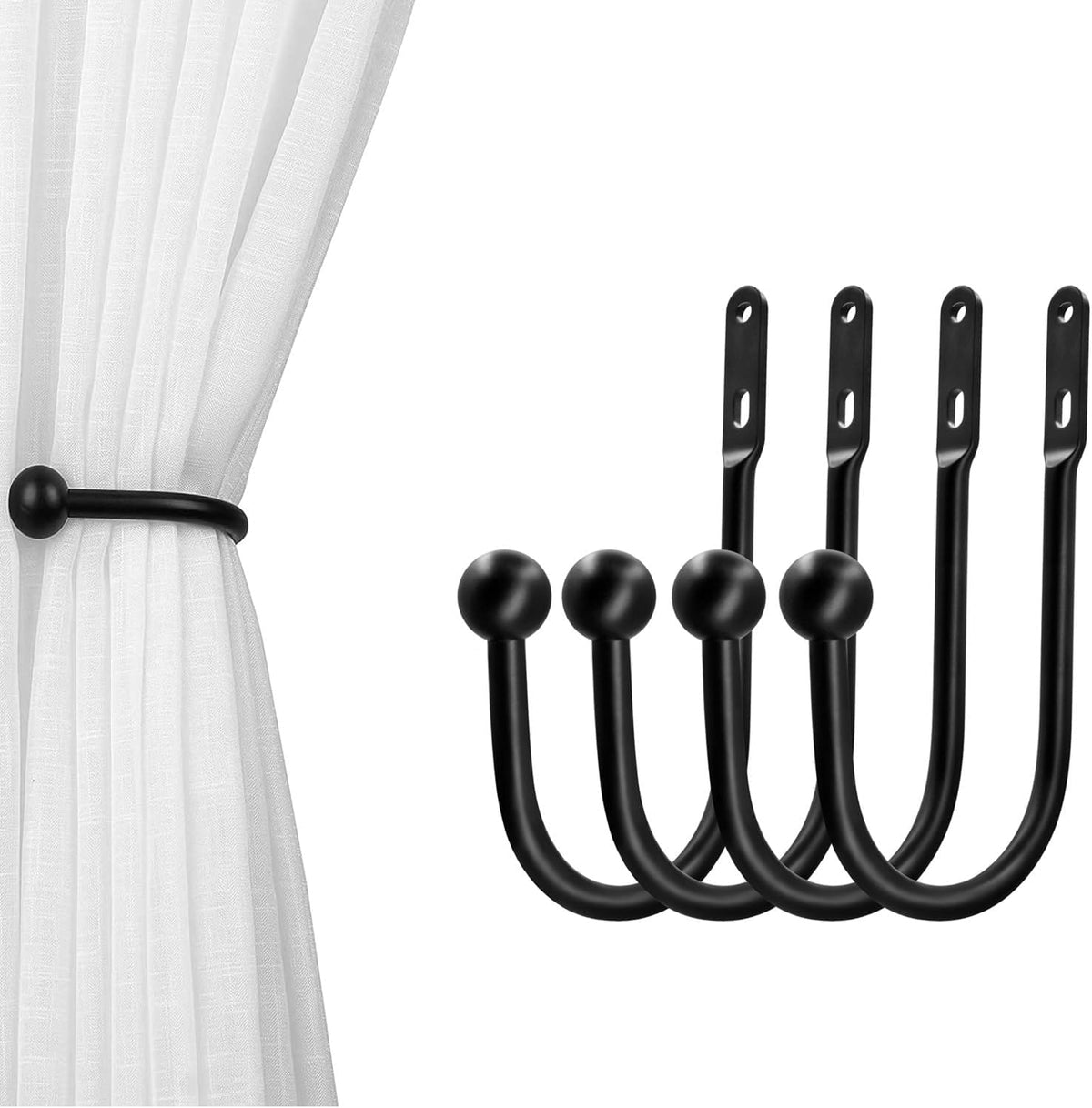 VRSS 6" L x 3" W Wall Mount Curtain Tiebacks Drapery Holdbacks Black, 2Pcs | Drapery Holdbacks, Curtain Holdback Hooks, 6"L x 3"W, Simple Style - Image 10