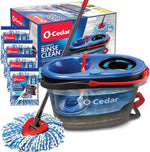 O-Cedar RinseClean Microfiber Spin Mop and Bucket System front view featuring dual water tanks.