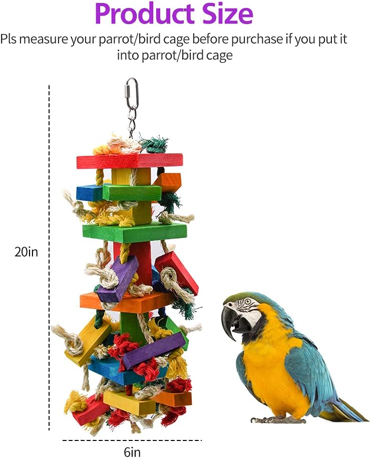 Secure stainless steel active hook attachment on large parrot toy