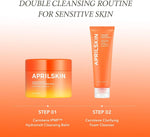 APRILSKIN Korean skin care set being used to clear blackheads and dissolve facial makeup.