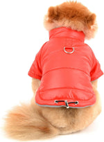 Paideful red winter dog jacket side angle