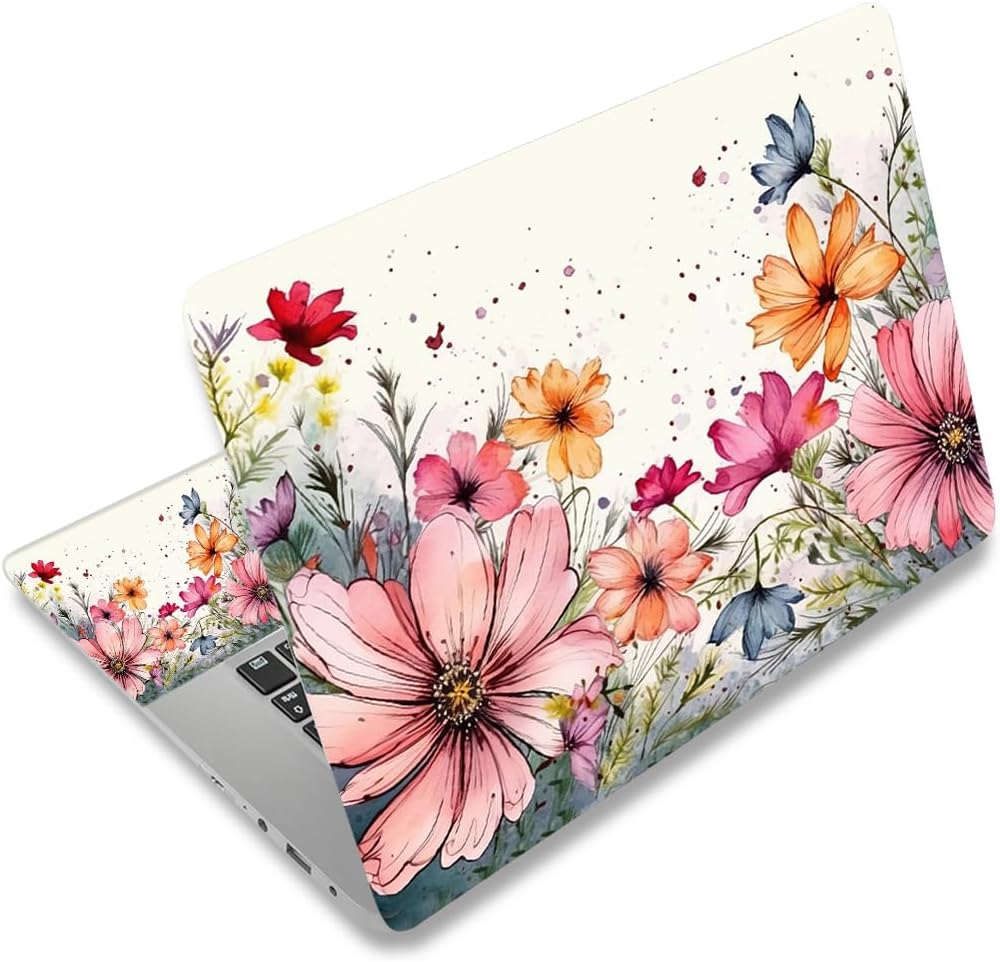 ArtSo laptop skin sticker decal front view featuring vibrant watercolor floral design applied to a premium computer shell