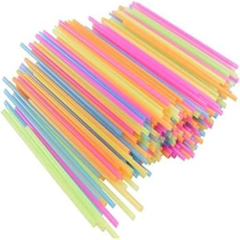 Generic neon mini sip straws front view colorful plastic cocktail stirrers pack