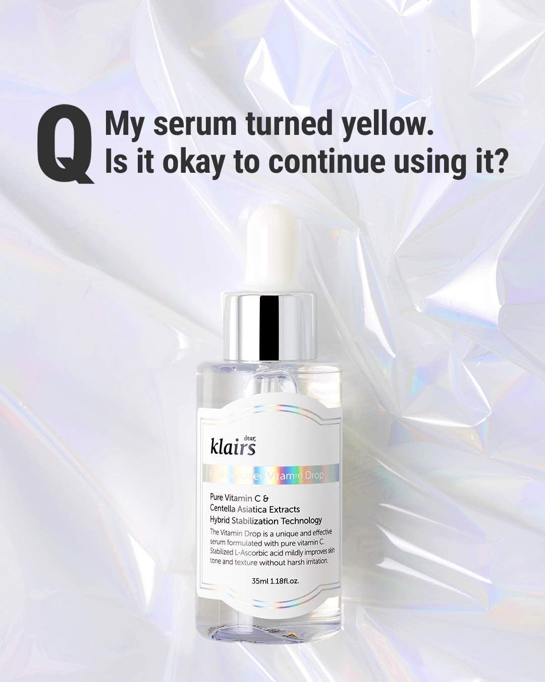 Close up of the Klairs Freshly Juiced Vitamin Drop serum packaging