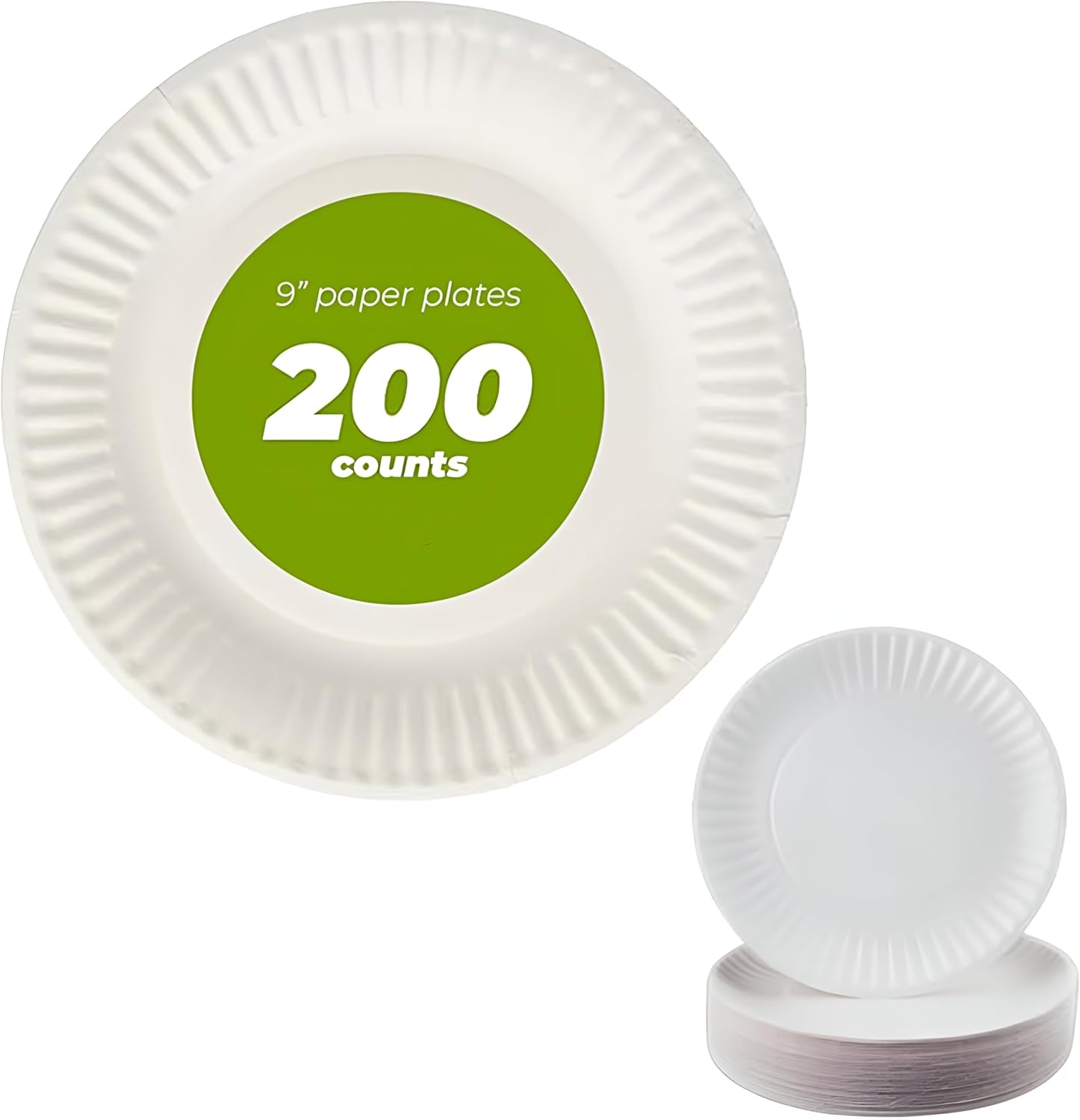 Concession Essentials 9 Inch Paper Plate front view of 200 count stack