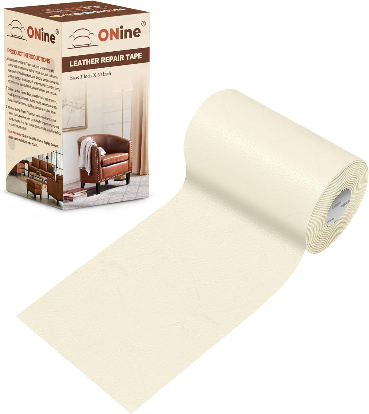 ONine Leather Repair Tape,Self Adhesive Leather Repair Patch,Leather Patches for Furniture,Sofa,Car Seats,Office Chair. Vinyl Repair Kit 3x60in (Black) - Image 9