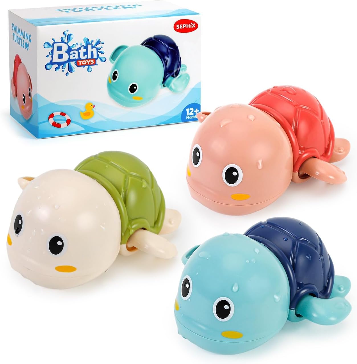 Sephix swimming turtle bath toys set of three