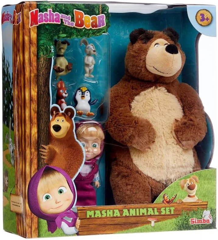 Masha and the Bear Playset By Fratelli (12Cm Masha Doll, 25Cm Plush Bear With Animals Friends Play Set) - Image 1