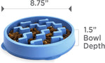 Cat and small dog friendly slow eating bowl in vibrant blue.