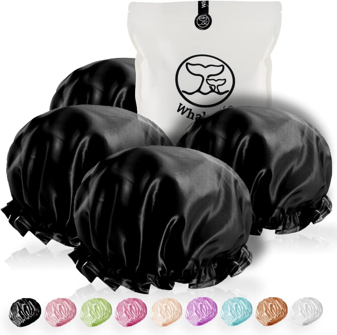 WhaleLife shower cap 4 pack front view
