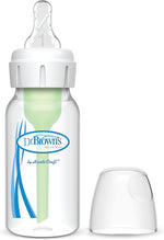 Dr. Brown's narrow baby bottle front view with level 1 nipple