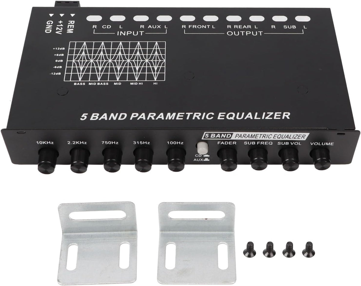 EVGATSAUTO car audio equalizer front view showing tuning dials