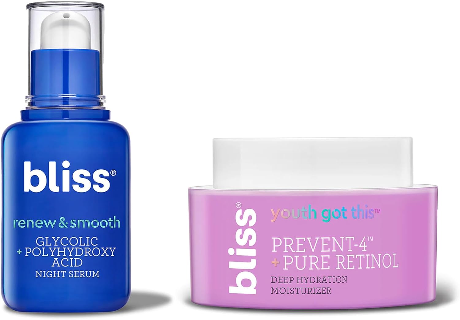 Bliss Renew and Smooth Night Serum and Retinol Moisturizer set front view
