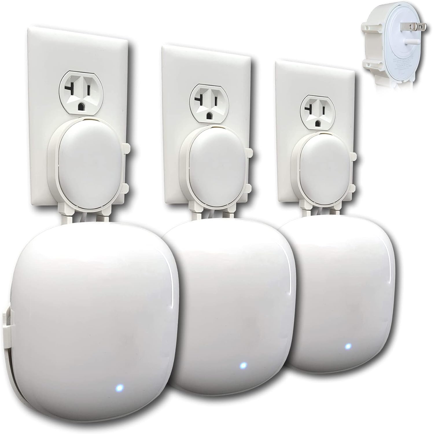 Mount Genie Nest WiFi Pro wall mount outlet holder stand three pack front view holding mesh router
