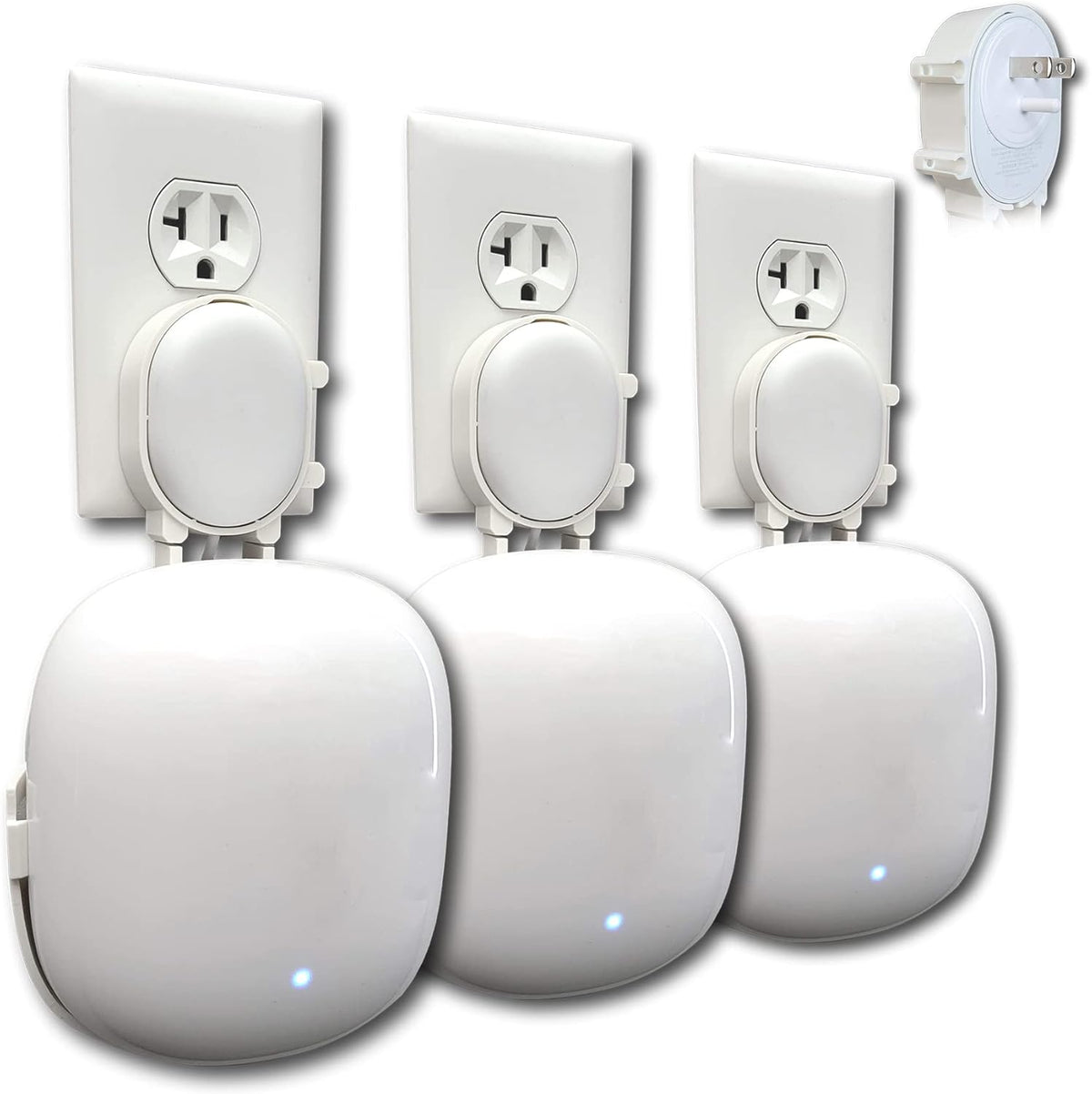 Mount Genie Nest WiFi Pro wall mount outlet holder stand three pack front view holding mesh router