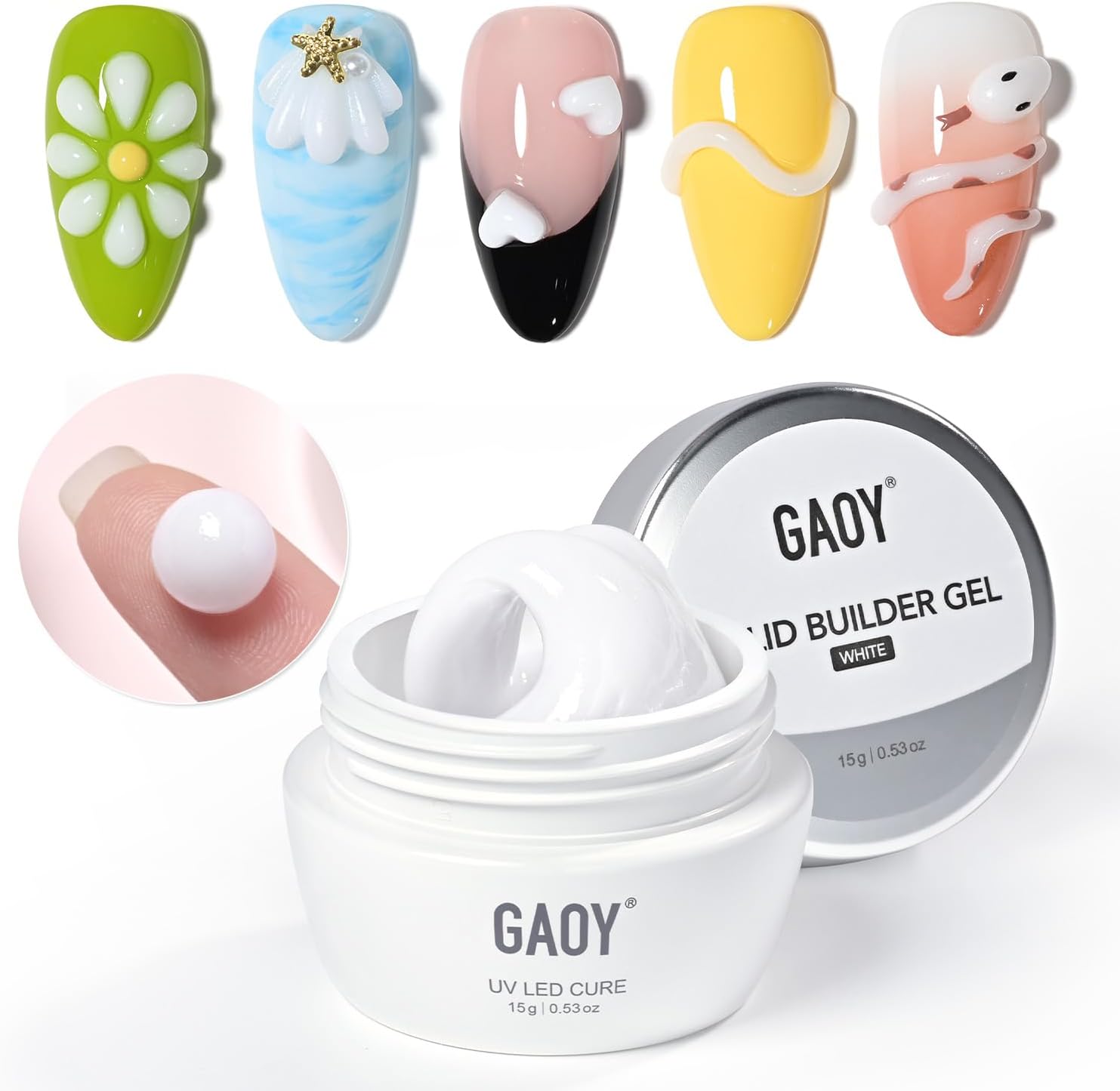 GAOY White 3D Sculpting Gel for Nail Art, 15g Solid Nail Gel Non-Sticky Hard Builder Gel for Carving, Molding and Building - Image 1