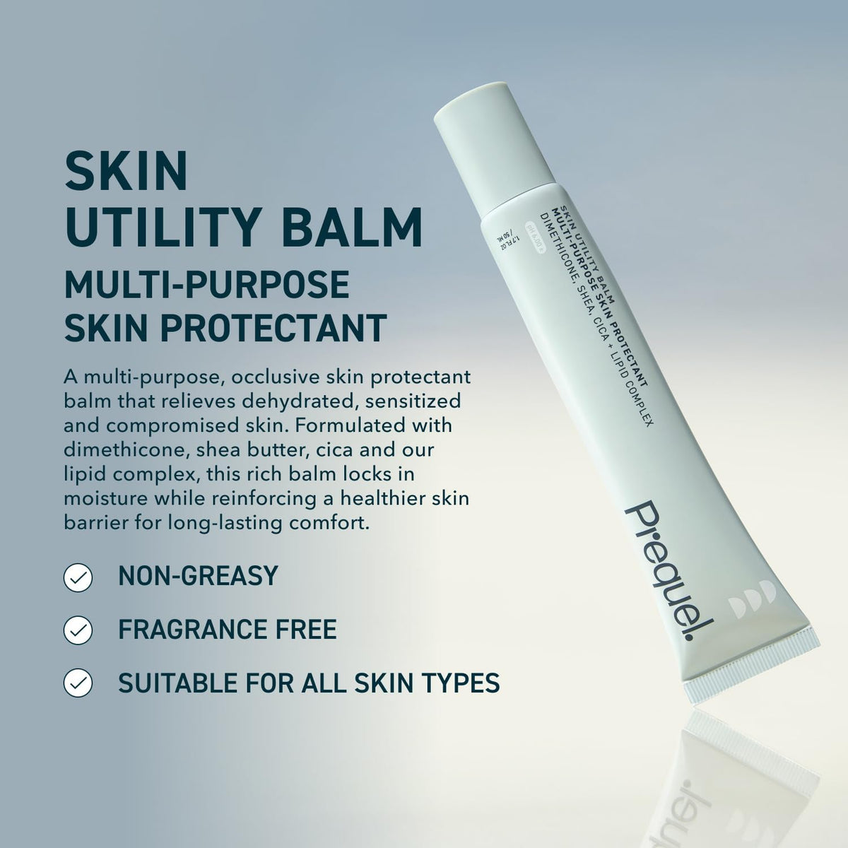 Prequel advanced occlusive face cream texture shot showing thick white formula.