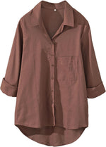 Minibee Women's Long Sleeve Shirts Button Down Blouse Cotton Tunic High Low Tops - Image 12