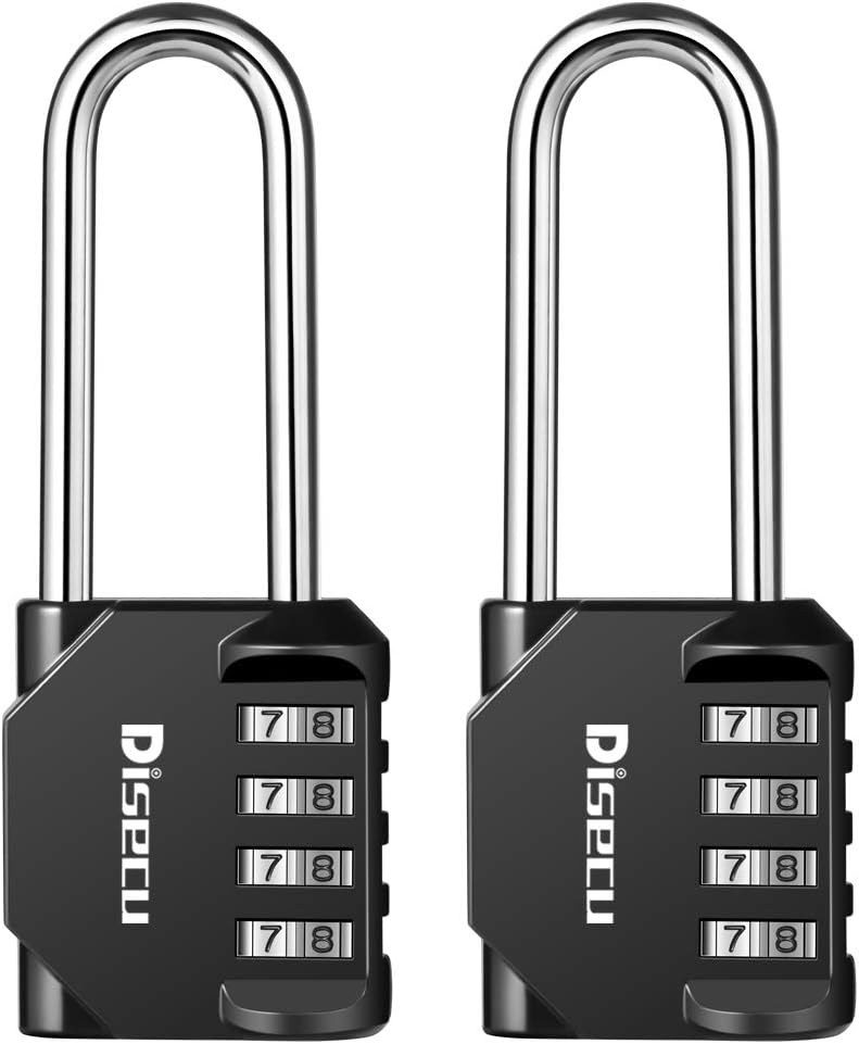 2 Pack disecu 2.6 Inch Long Shackle Combination Lock, 4 Digit Outdoor Waterproof Padlock for School Gym Locker, Sports Locker, Storage Unit, Gate, Fence, Toolbox, Cabinet (Black) - Image 1