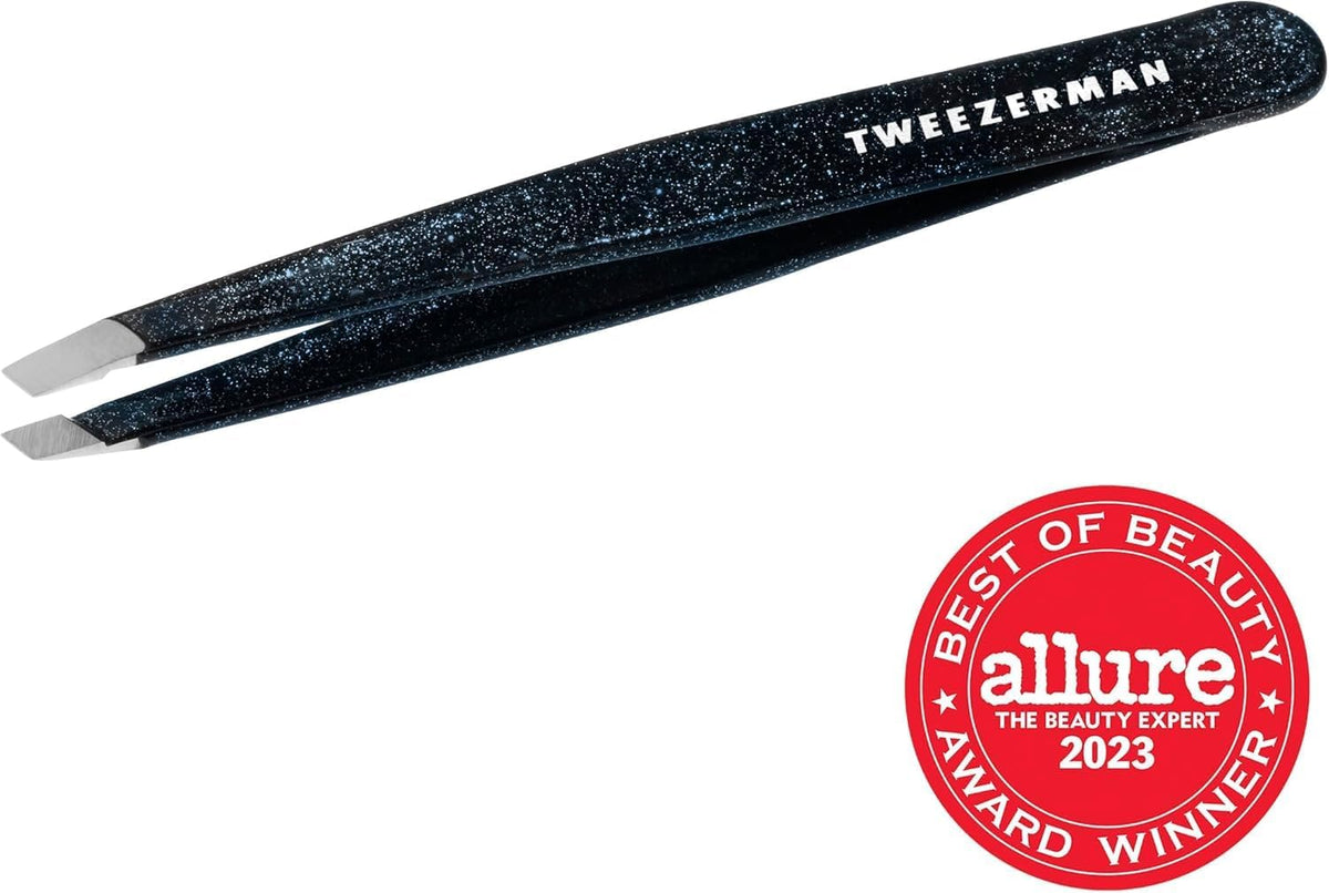 Tweezerman Dusted Onyx Slant Tweezer black glitter finish detail