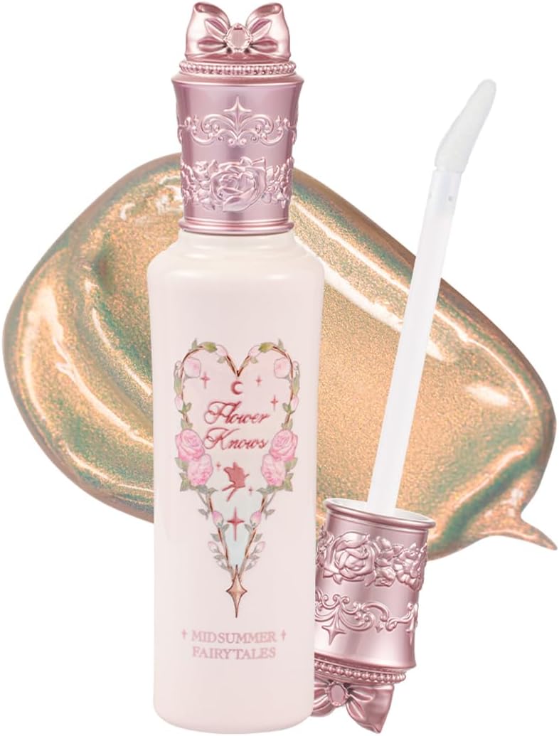 Flower Knows Midsummer Fairytales Liquid Highlighter front view in rococo pink packaging
