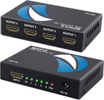 Movcle HDMI Splitter front view showcasing the four output ports and sturdy metal hub structure