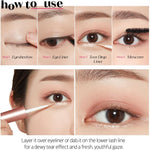 Etude liquid eyeliner bottle showcasing the light reflecting holographic shimmers inside.