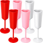 Nuogo 6 Piece Heart Shaped Plastic Champagne Flutes front view for Valentine's Day decor.