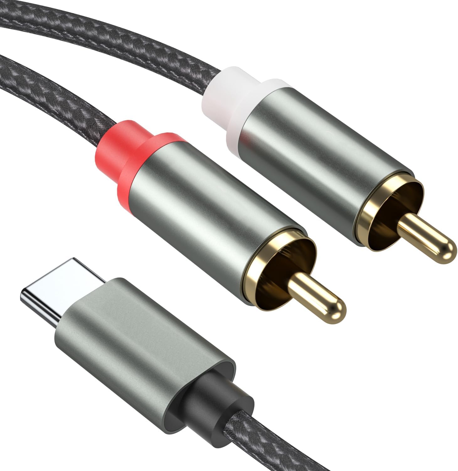 Froggen USB C to 2 RCA audio cable front view showing gold-plated connectors