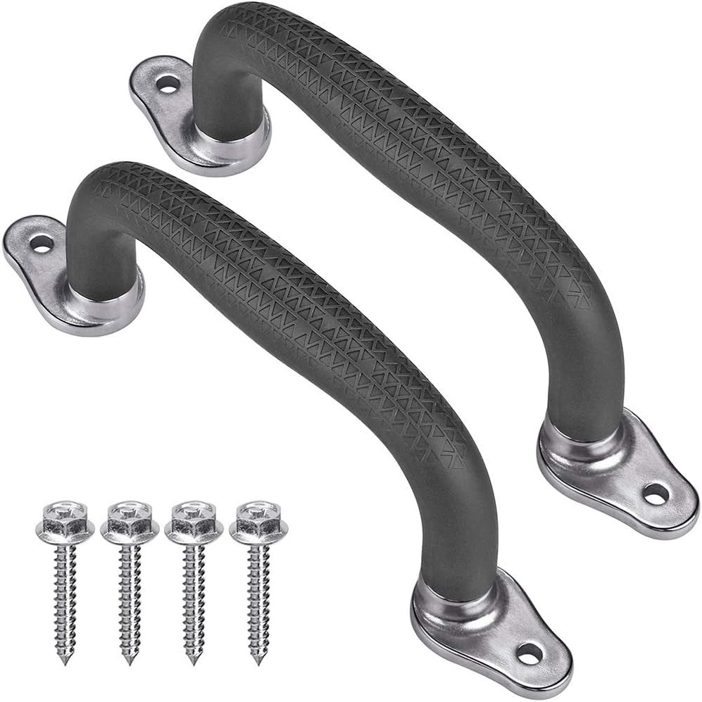 SELEWARE black playground safety handles front view showing non slip textured grip