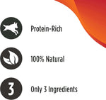 Three ingredient real shredded chicken and green beans meal enhancer for dogs.