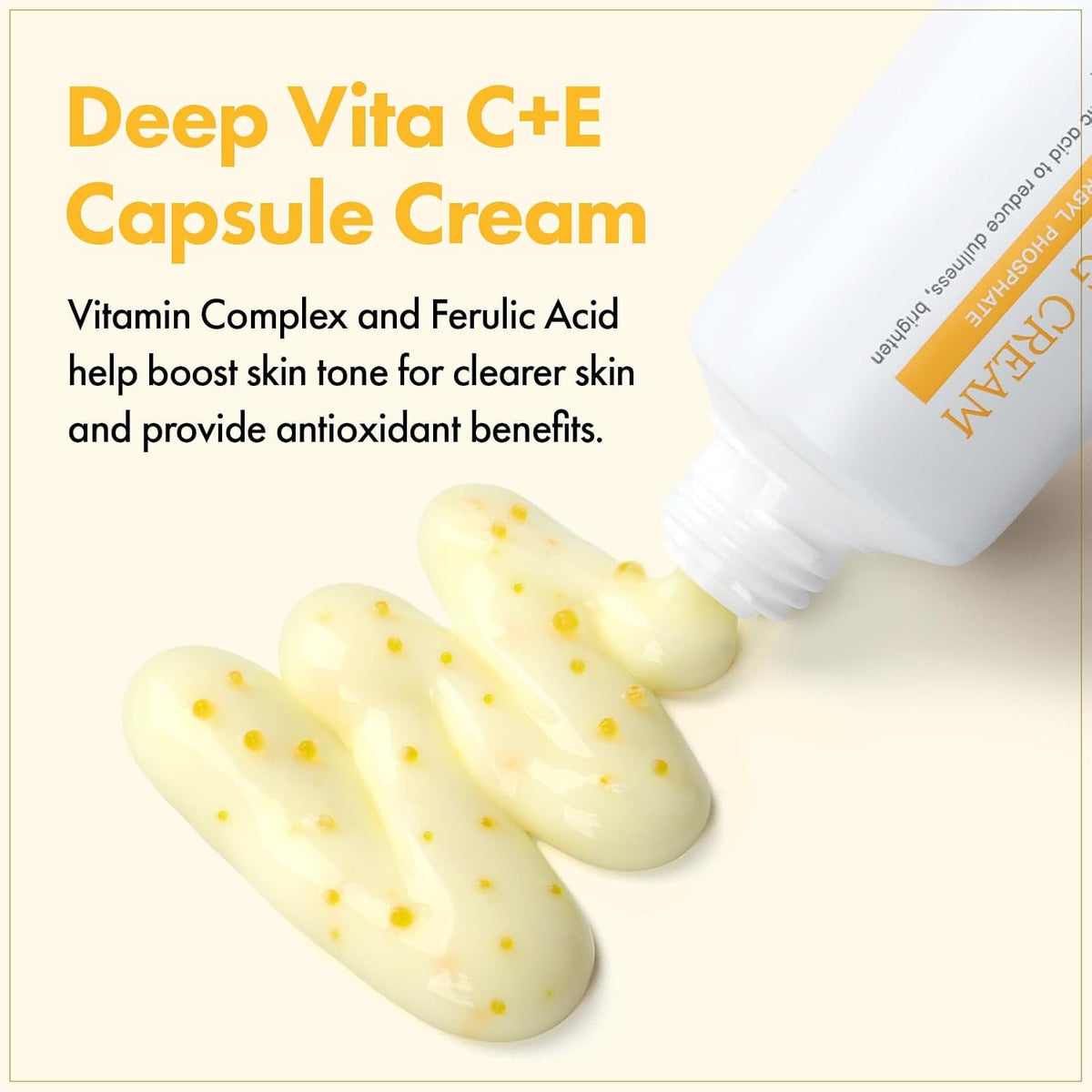 TOSOWOONG Korean skincare vitamin c cream showing texture with yellow active capsules