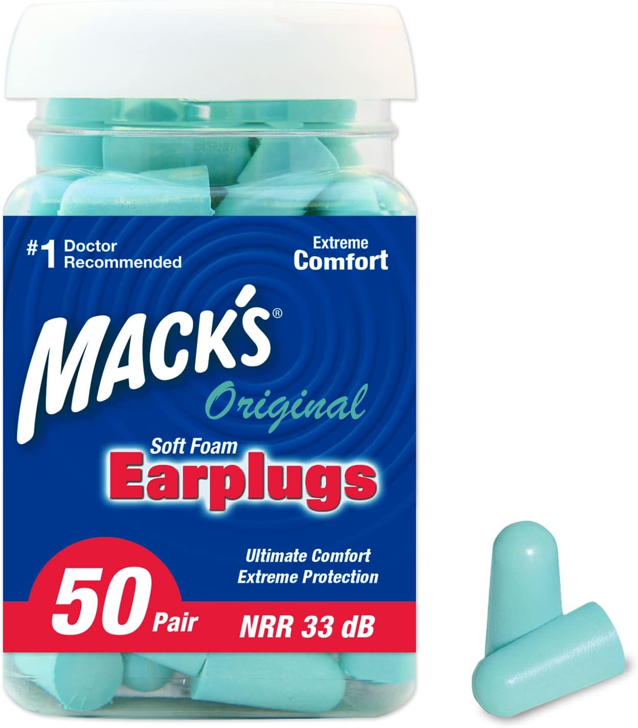 Mack's Original Soft Foam Earplugs, 50 Pair - 33dB Highest NRR, Comfortable Ear Plugs for Sleeping, Snoring, Work, Travel & Loud Events | Made in USA - Image 1