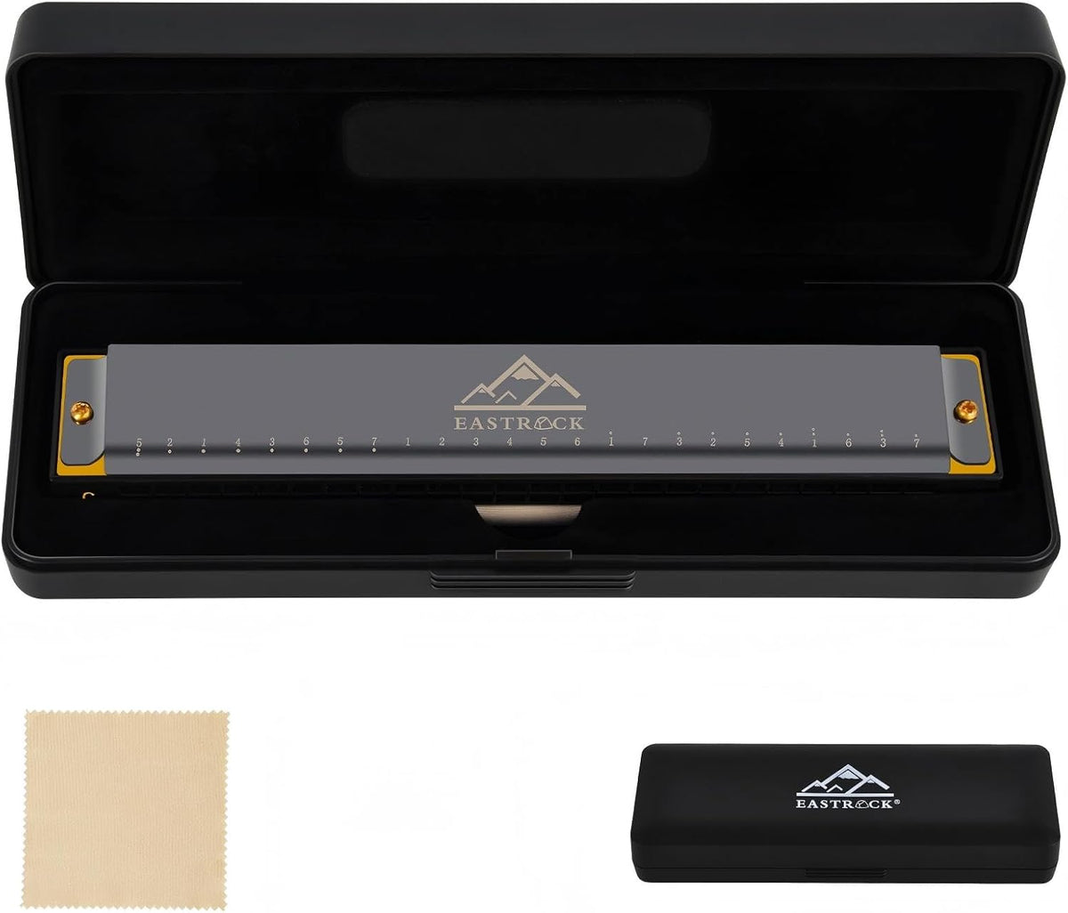 Close-up of the ABS resin combs and reed plates on the EastRock harmonica.