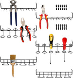 Close-up view of MDEOOSKY stainless steel pegboard clips locked securely into wall panel holes