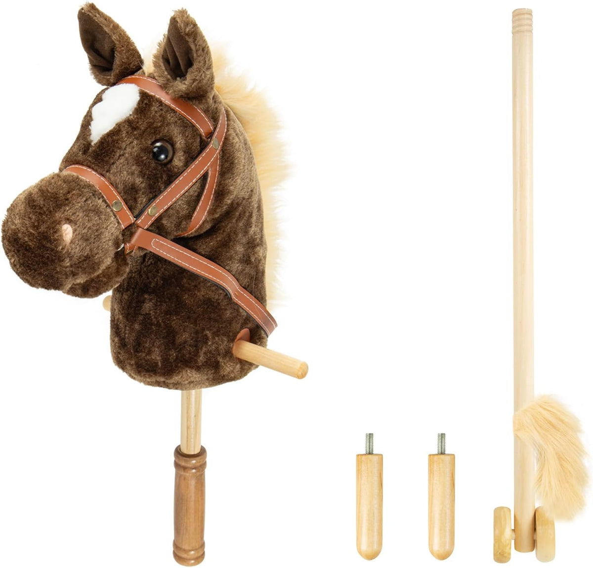 Bejoy 39-inch plush stick horse front view coffee color