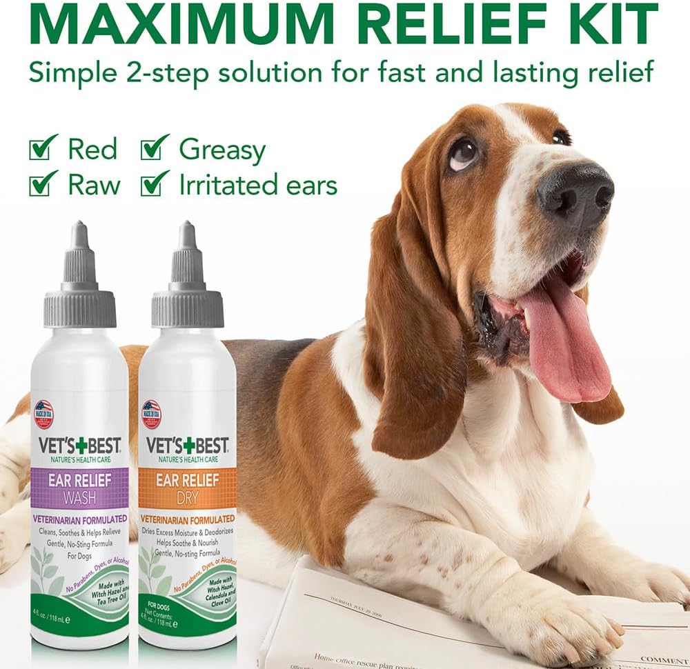 Two bottles of Vet's Best dog ear cleaner kit