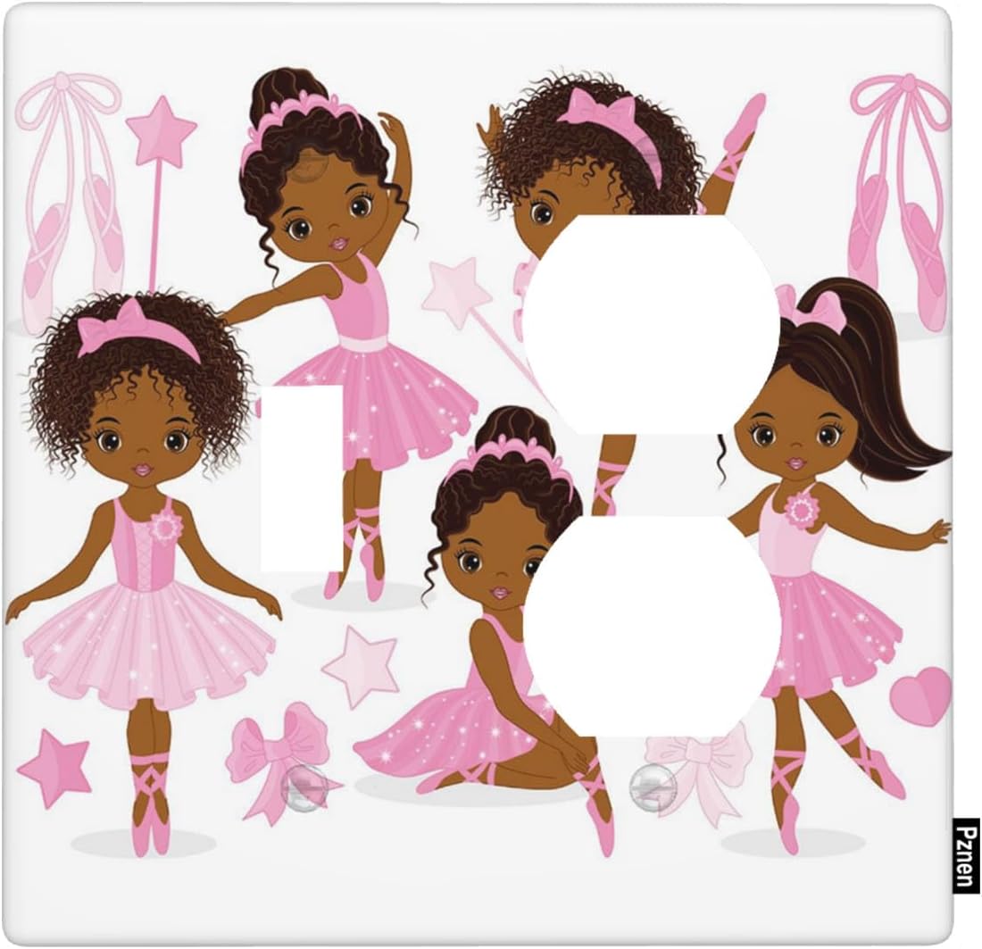 Pznen ballerina light switch cover front view showing African American dancers in pink dresses