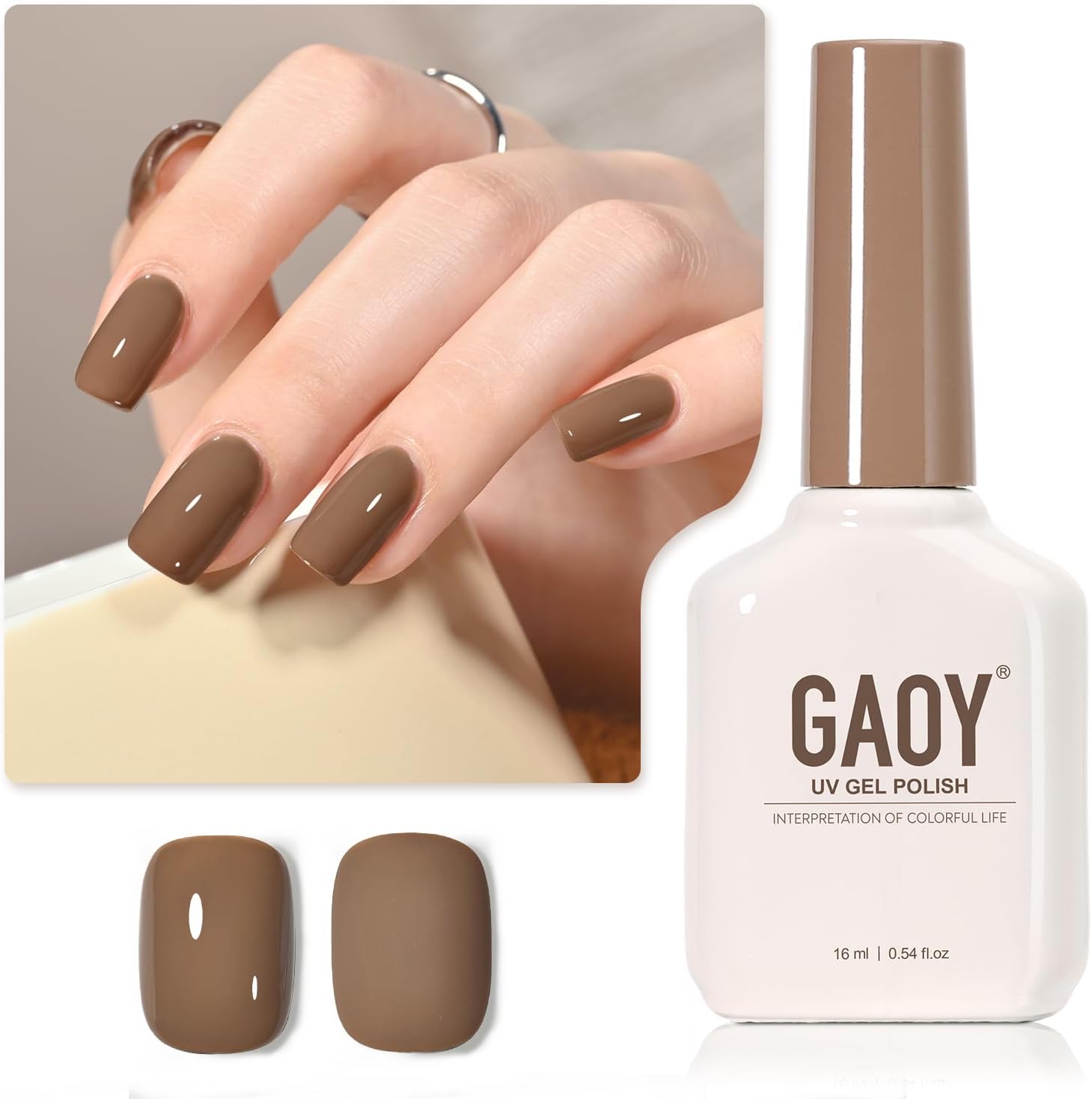 GAOY Brown Gel Nail Polish, 16ml Soak Off Gel Polish, UV Light Cure for Nail Art DIY Manicure at Home, 2077 Chestnut Brownie - Image 1