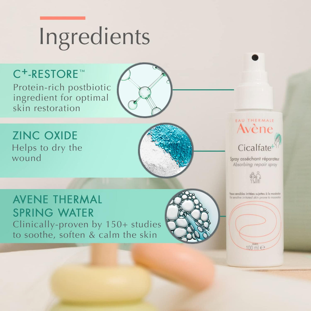 Authentic Avène Cicalfate+ skin barrier restoring spray packaging