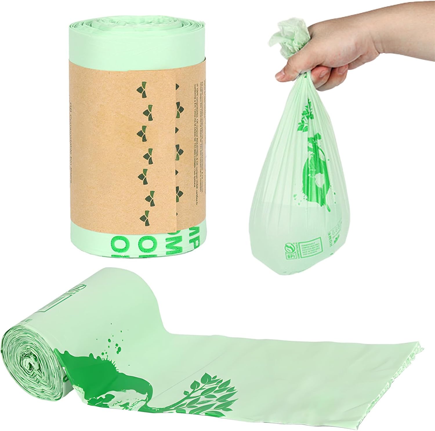 ALSAVO Handle Tie Compostable Food Scrap Bags front view roll pack for eco-friendly kitchen waste management