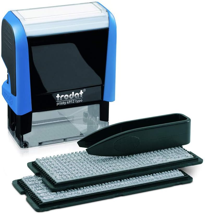 Trodat Printy 4912 DIY Typo Self-Inking Stamp â€“ Custom 5-Line Personalised Text Stamp with 2 Letter Sets (3mm & 4mm) â€“ Black Ink â€“ Tamper-Proof Document Ink â€“ Includes Tweezers â€“ Eco Friendly Design - Image 1