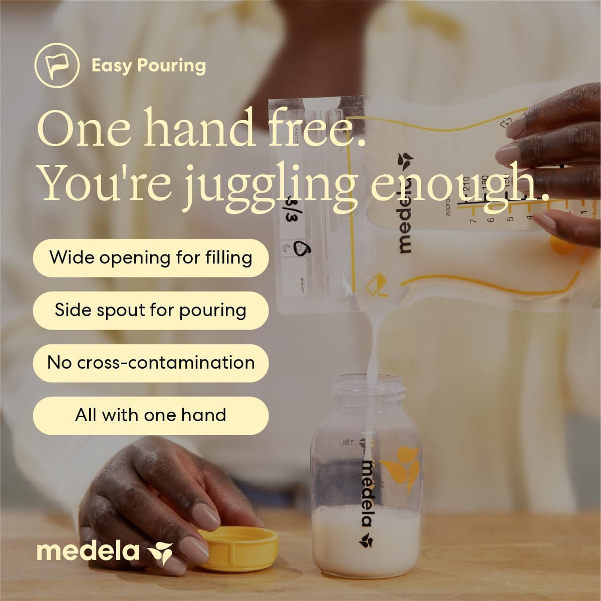 Close up view of Medela bag measurement markers