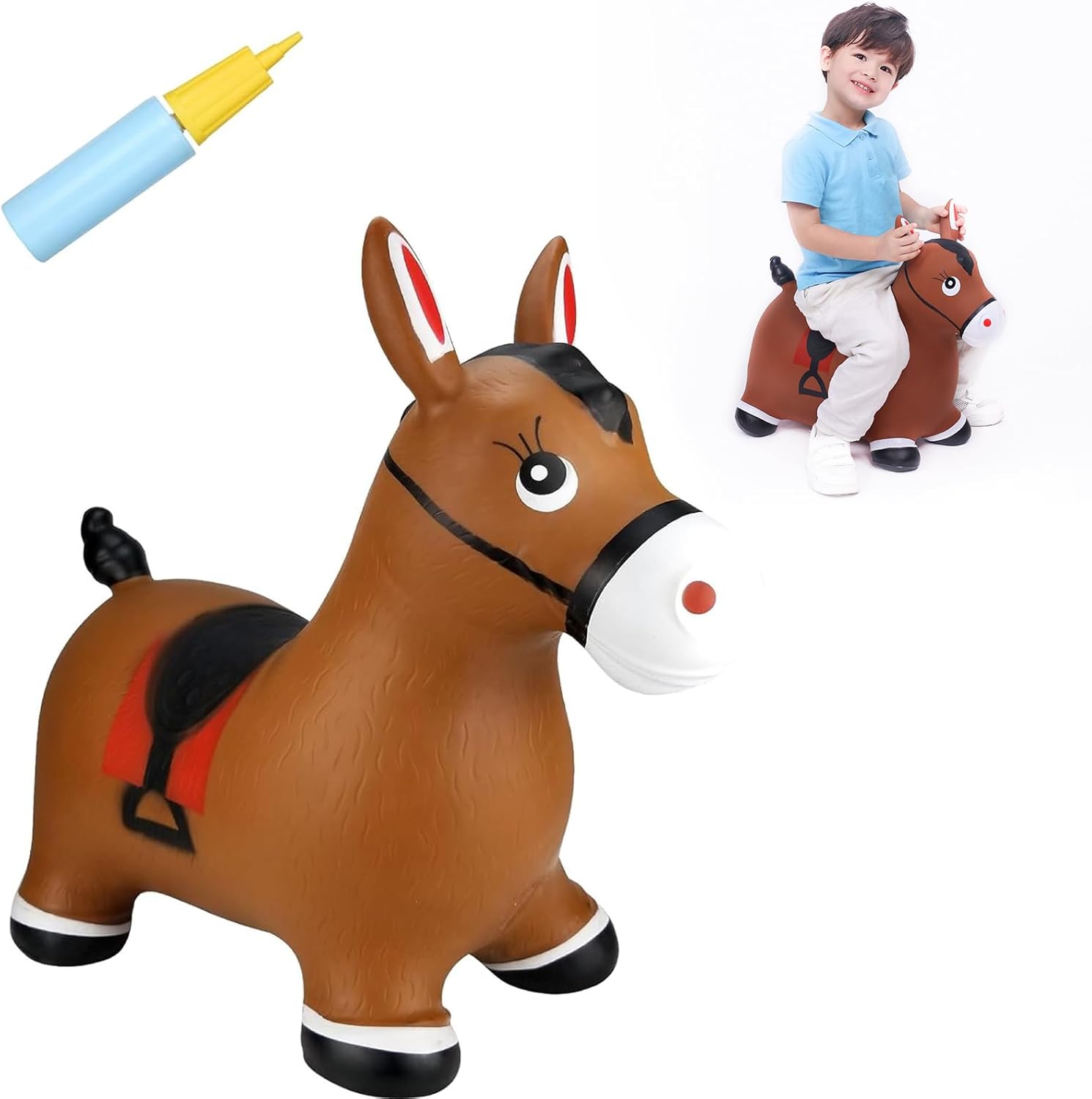 Inpany Bouncy Horse Hopper brown inflatable jumping toy front view for toddlers