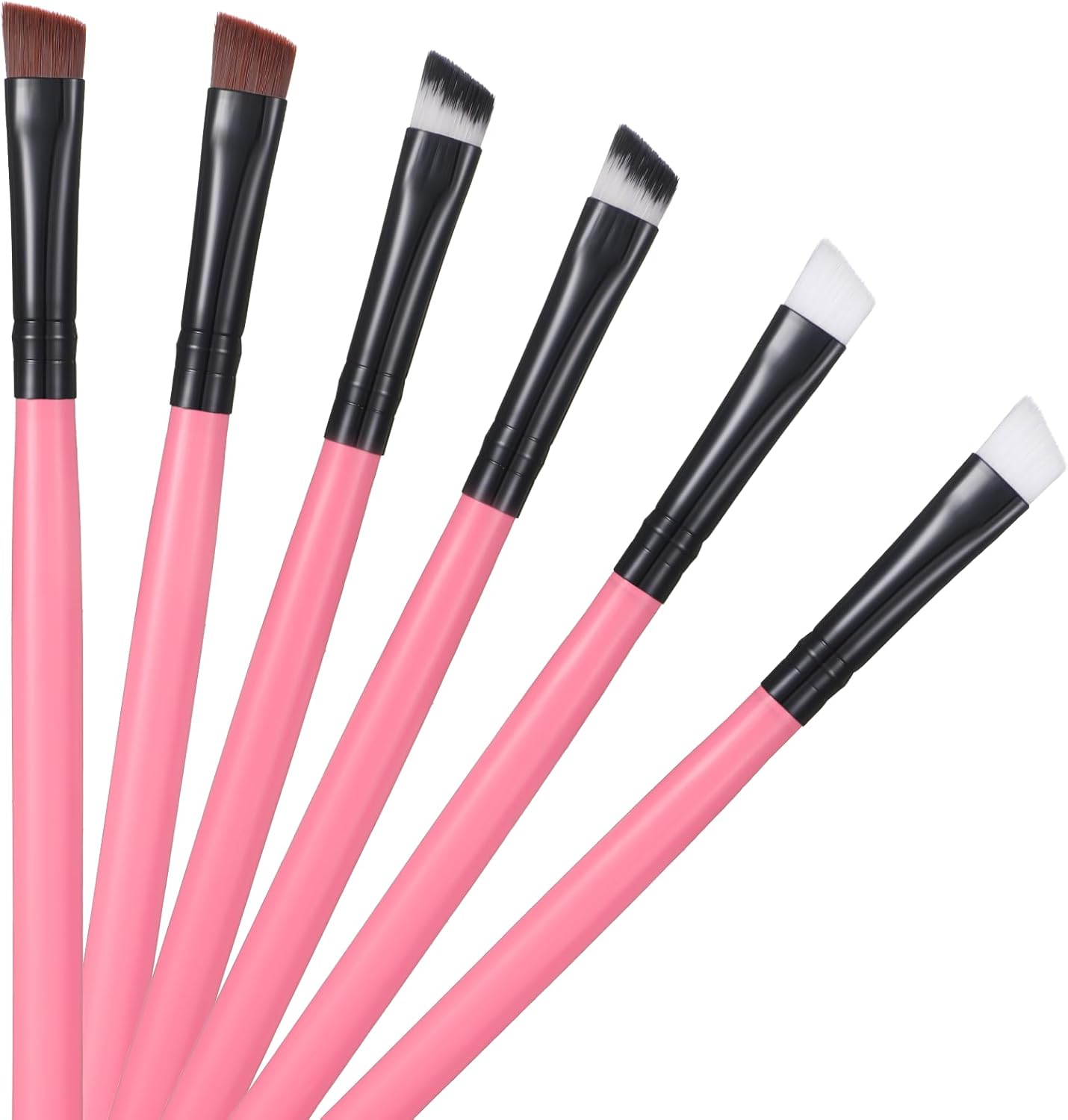 Sliverdew professional angled fine eyeliner brush set front view showing six pink precision eye makeup tools