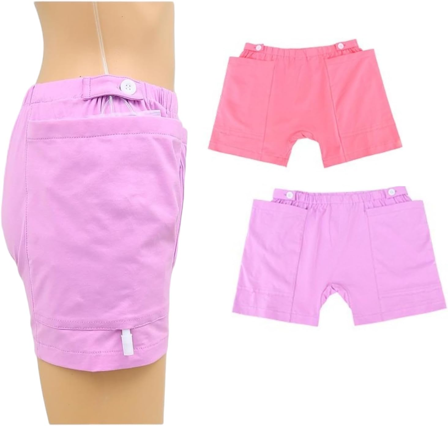 ZXYAHBKL Urine Bag Shorts for Women, Nephrostomy Drainage Bag Underwear, Incontinence Care Trousers with Pockets, Catheter Underwear for Elderly (Pink/Purple, X-Large) - Image 1