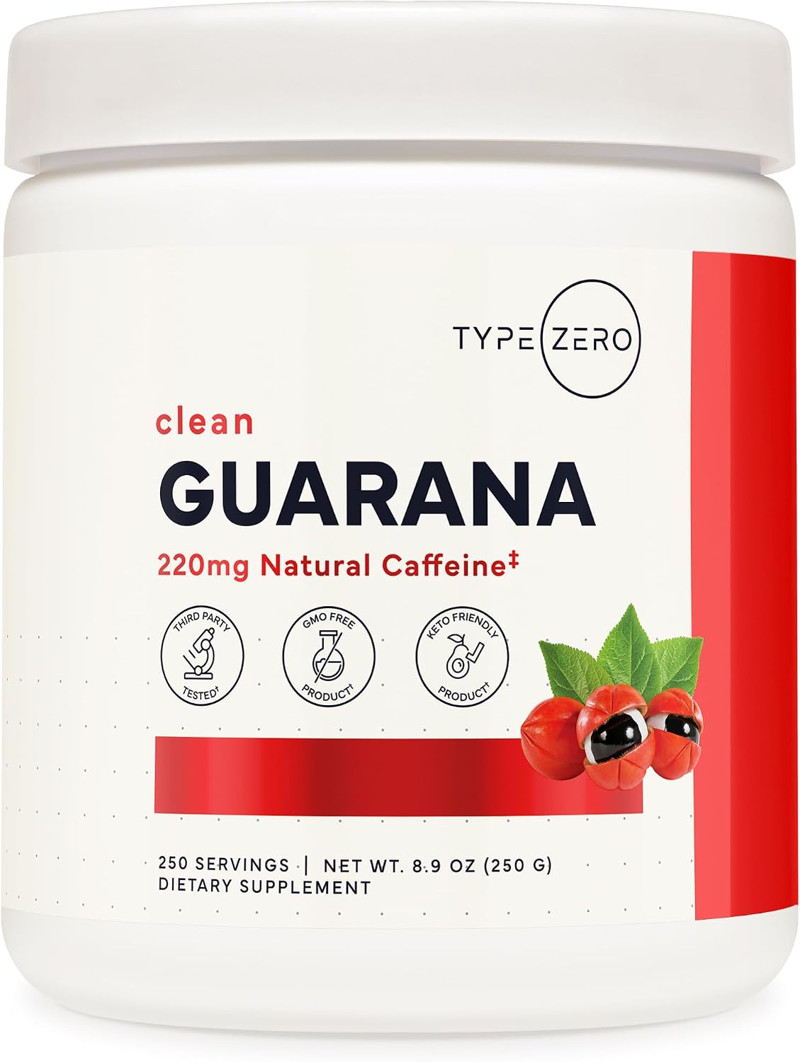 Type Zero clean guarana powder front view container