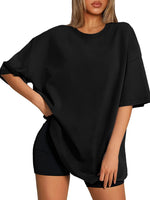 ATHMILE womens oversized t shirt front view black