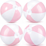 MiniInflat inflatable beach balls 4-pack front view showcasing macaron pink and white stripes for pool parties.