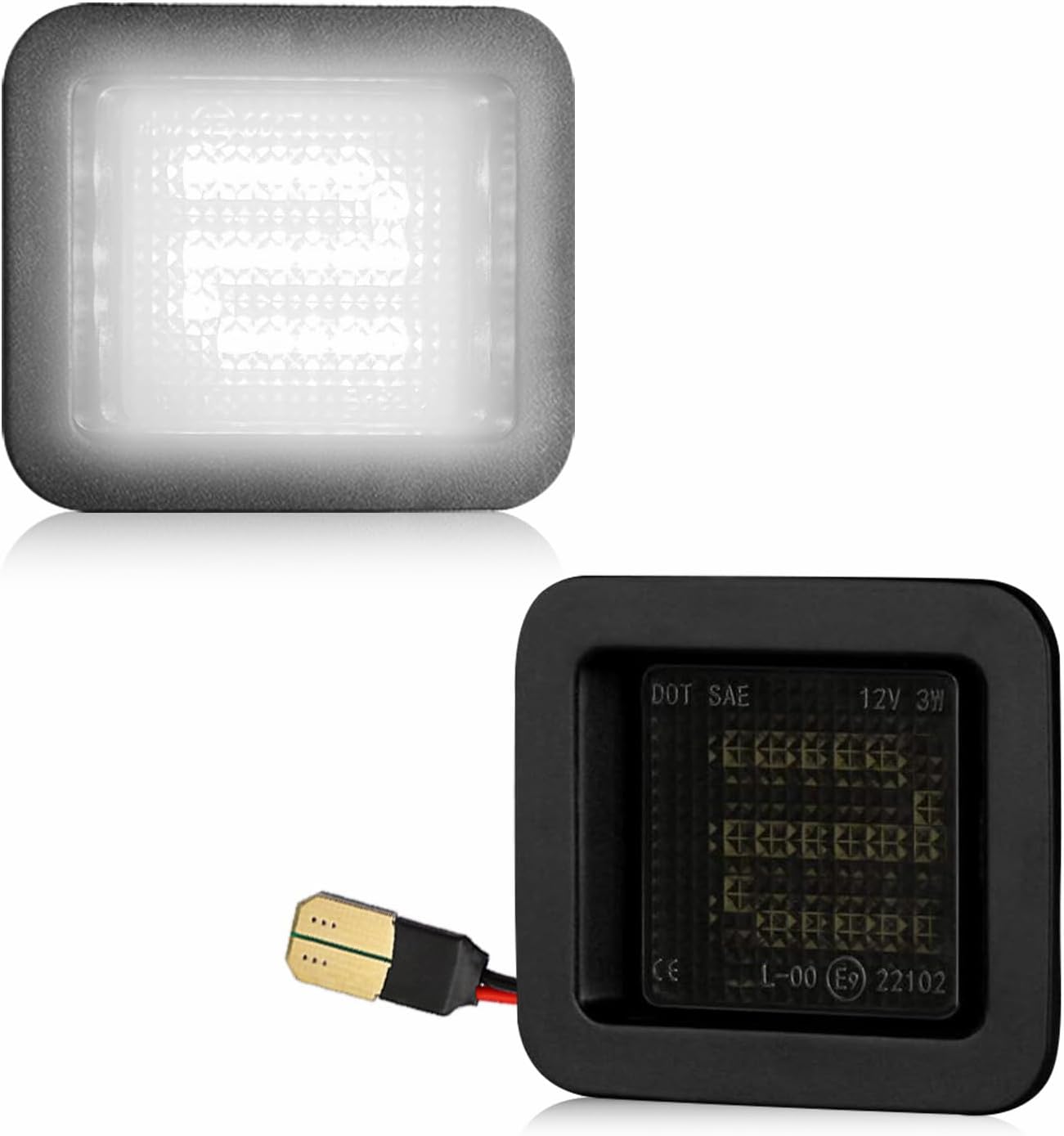 Lesauce LED license plate light assembly front view for Ford F-150